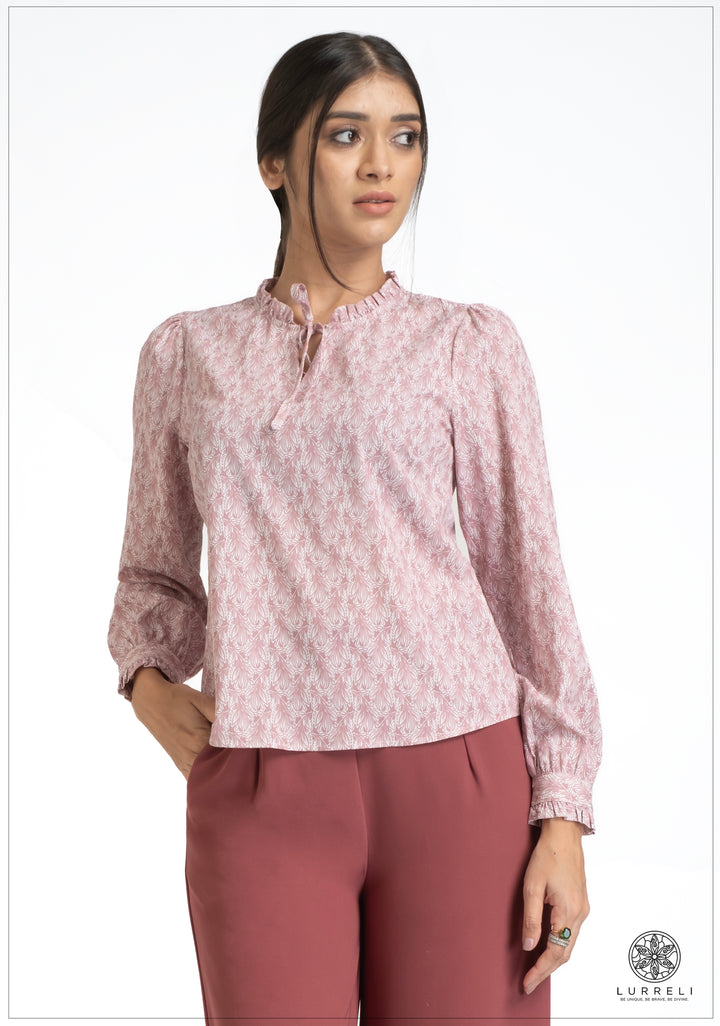 Gathered Neck Detail Long Sleeve Top