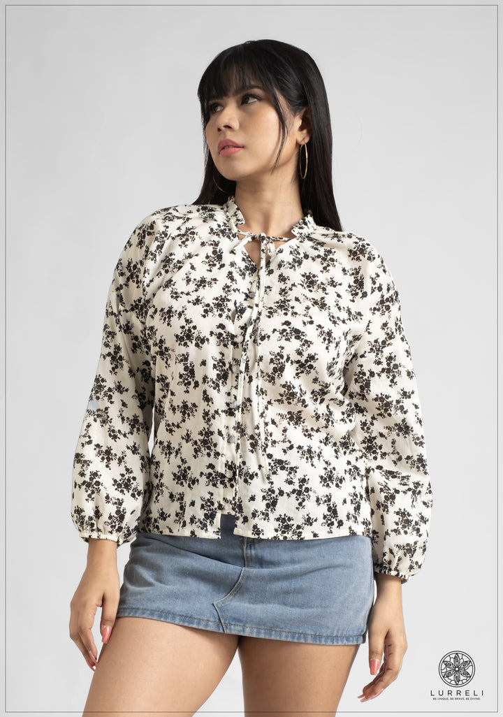 Gathered Neck Detail Long Sleeve Top