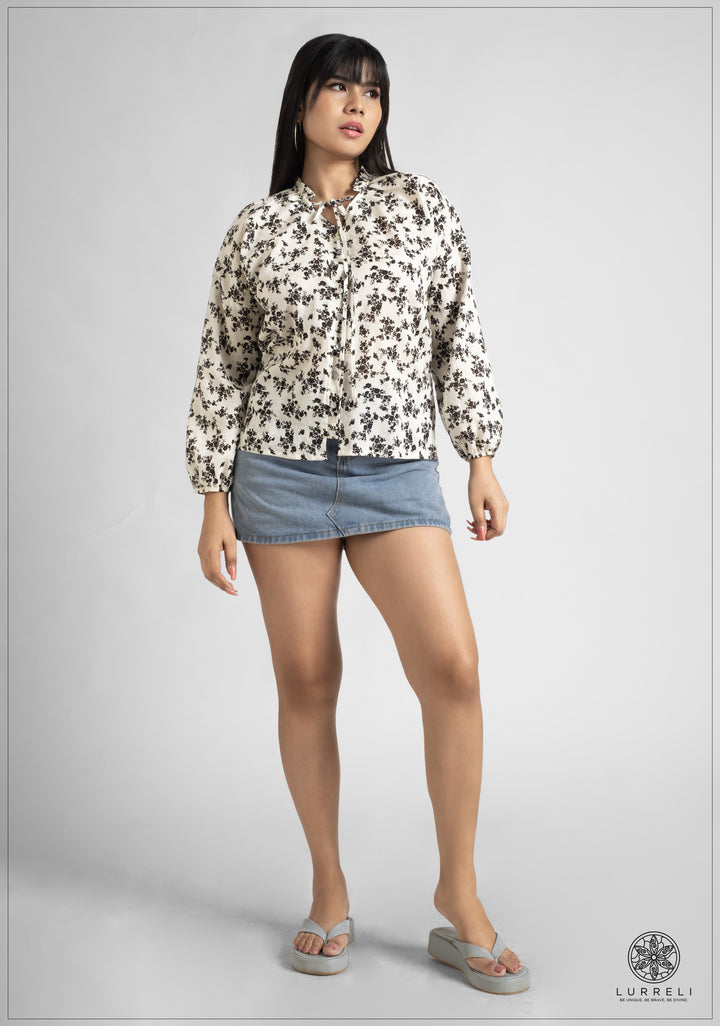 Gathered Neck Detail Long Sleeve Top