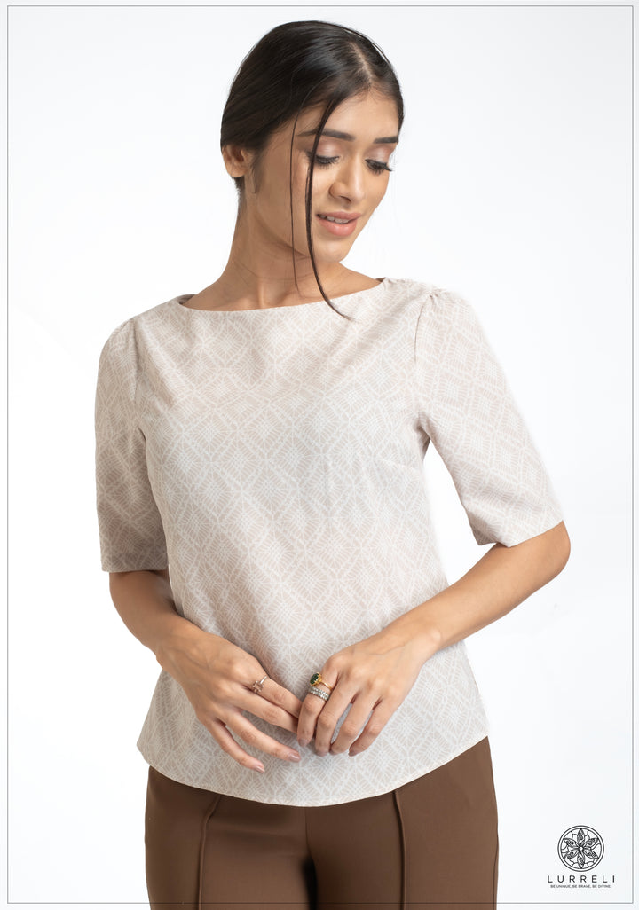 Deep Neck printed short Sleeve Top