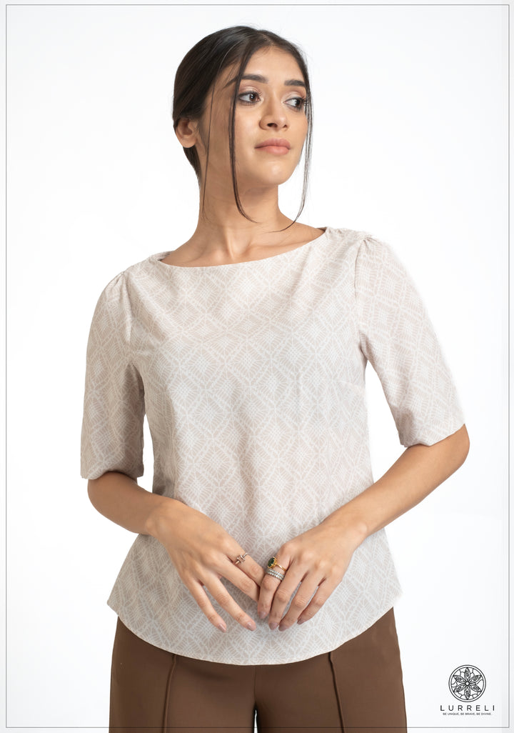 Deep Neck printed short Sleeve Top