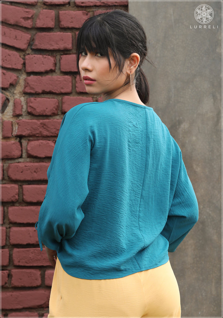 Front Ruched Long Sleeve Knot Casual Blouse