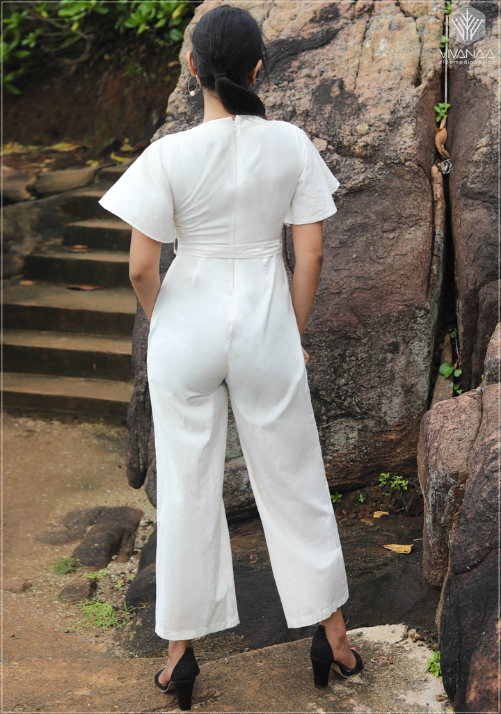 Embroidery Detail Belted Palazzo Jumpsuit