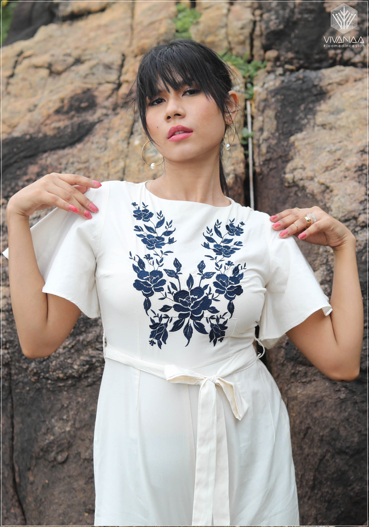 Embroidery Detail Belted Palazzo Jumpsuit