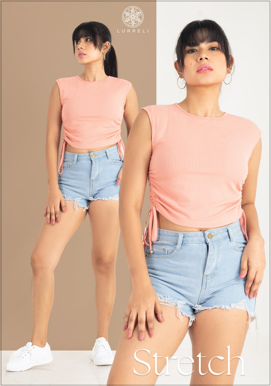 Drawstring Detail Rib Crop Top