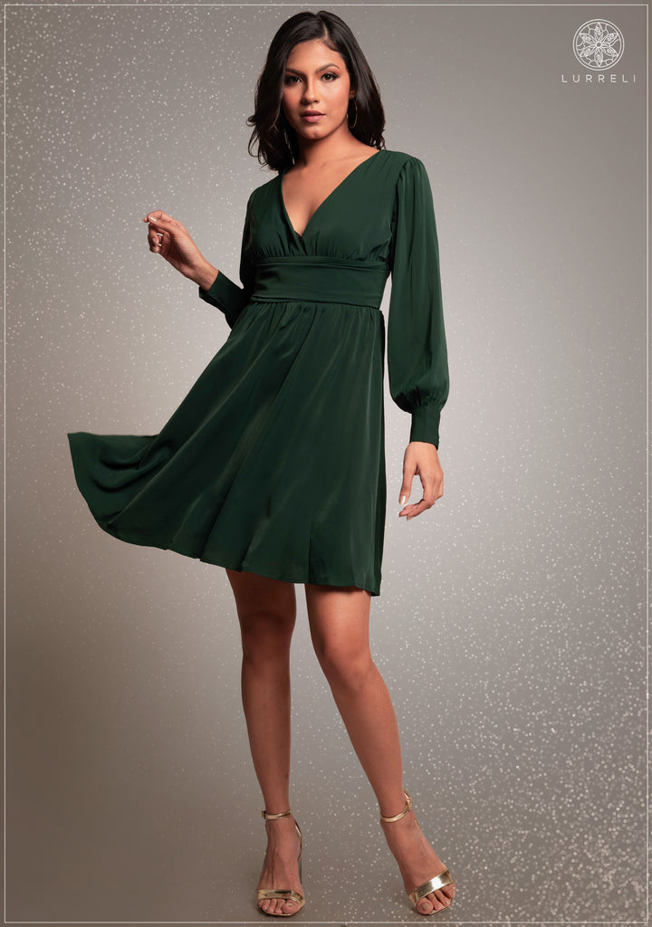 V Neck Waist Detail Midi Dress