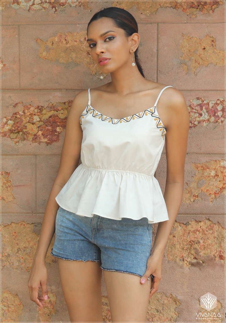 Embroidery Neck Peplum Top