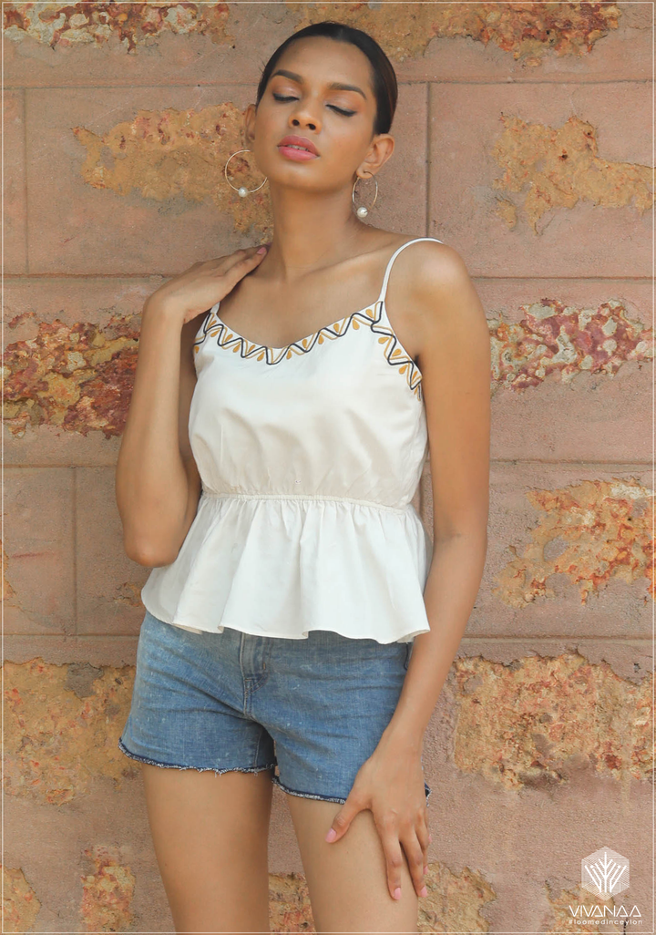 Embroidery Neck Peplum Top