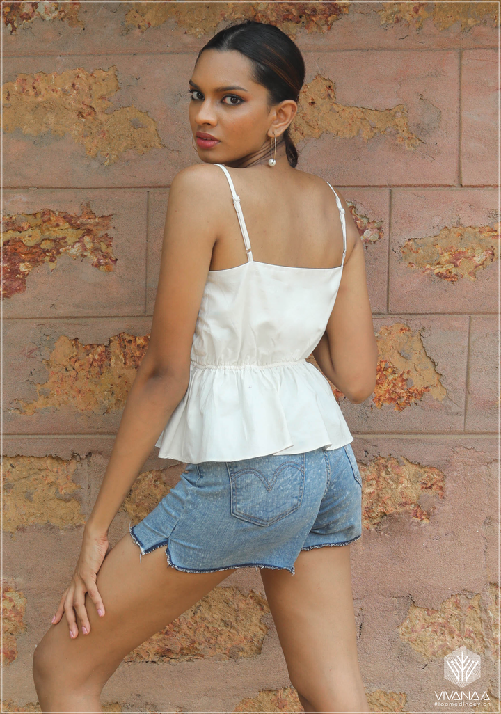 Embroidery Neck Peplum Top