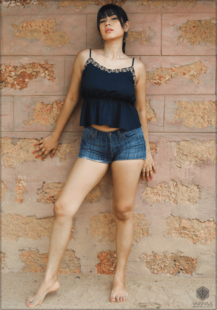 Embroidery Neck Peplum Top