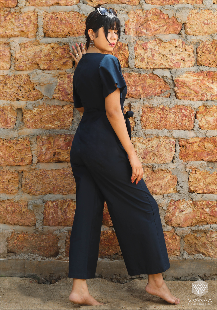 Embroidery Detail Belted Palazzo Jumpsuit