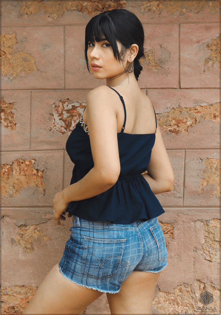 Embroidery Neck Peplum Top