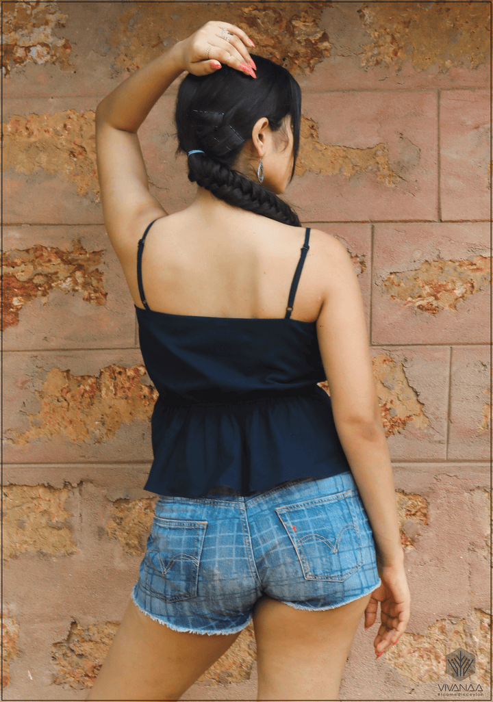 Embroidery Neck Peplum Top