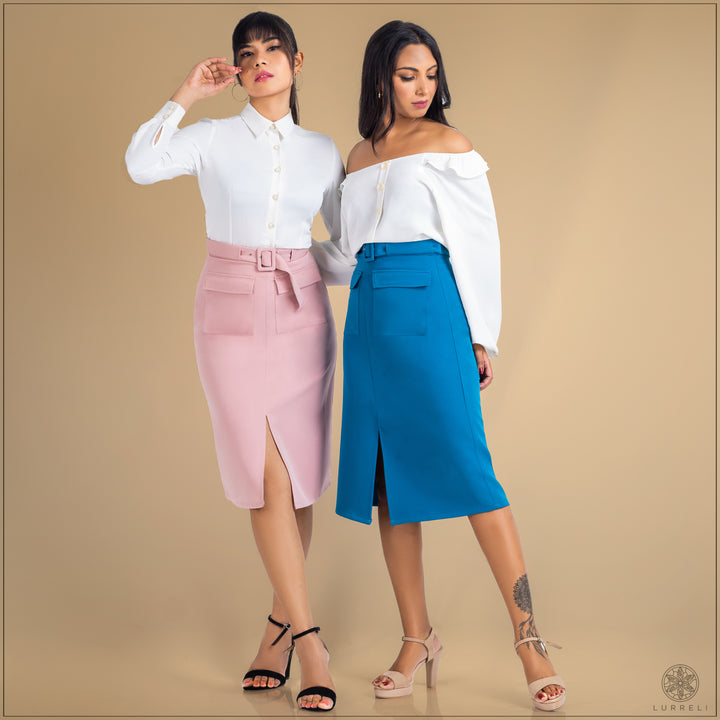 Belt Detail Solid Skirt