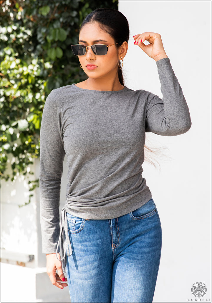 Drawstring Detail Long Sleeve T-Shirt