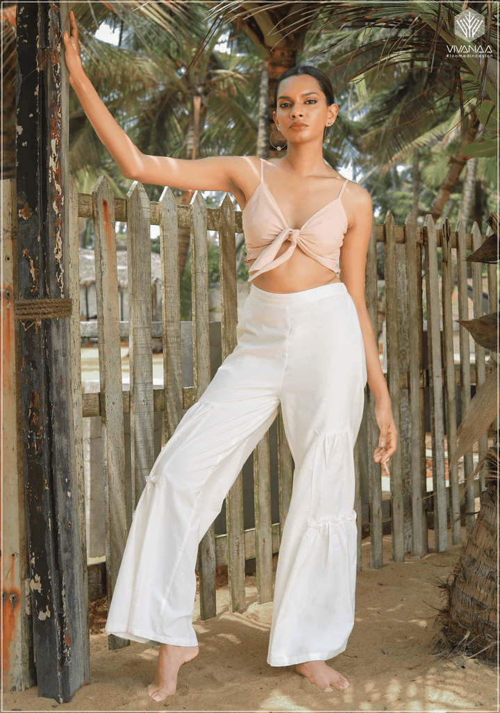 Smoked Back Tie Front Crop Top