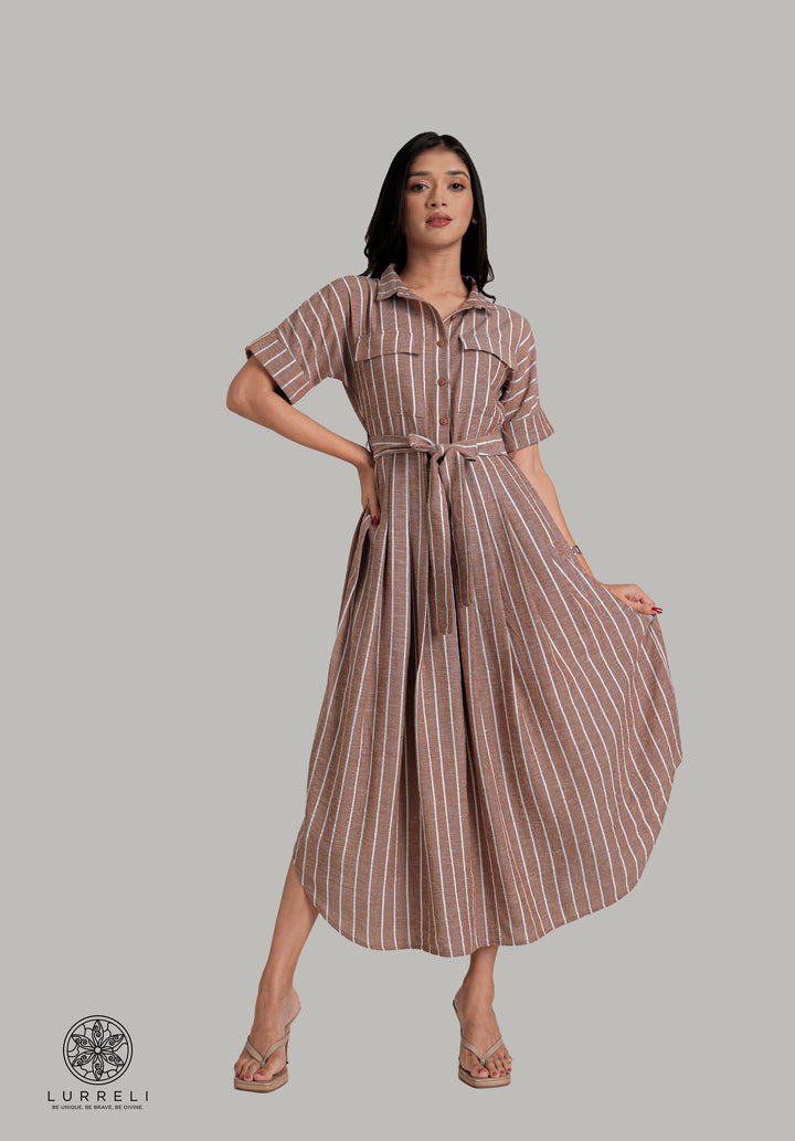 Belt-Detail Printed long Dress