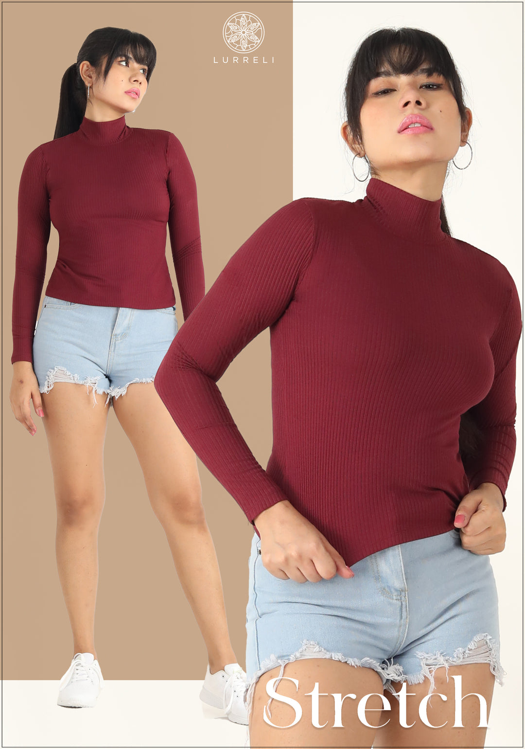 High Neck Long Sleeve Crop Top