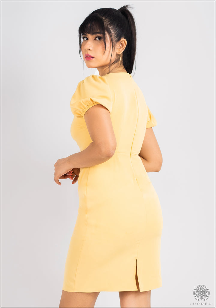 Puff Sleeve Square Neck Solid Dress