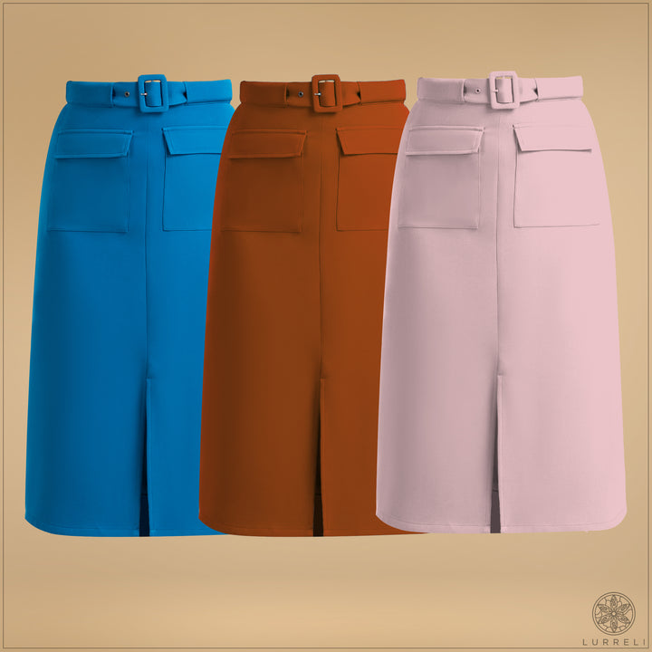 Belt Detail Solid Skirt