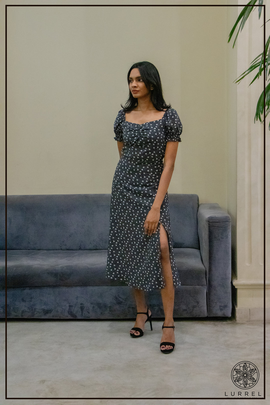 Sleeve Smoke Detail Midi Dress