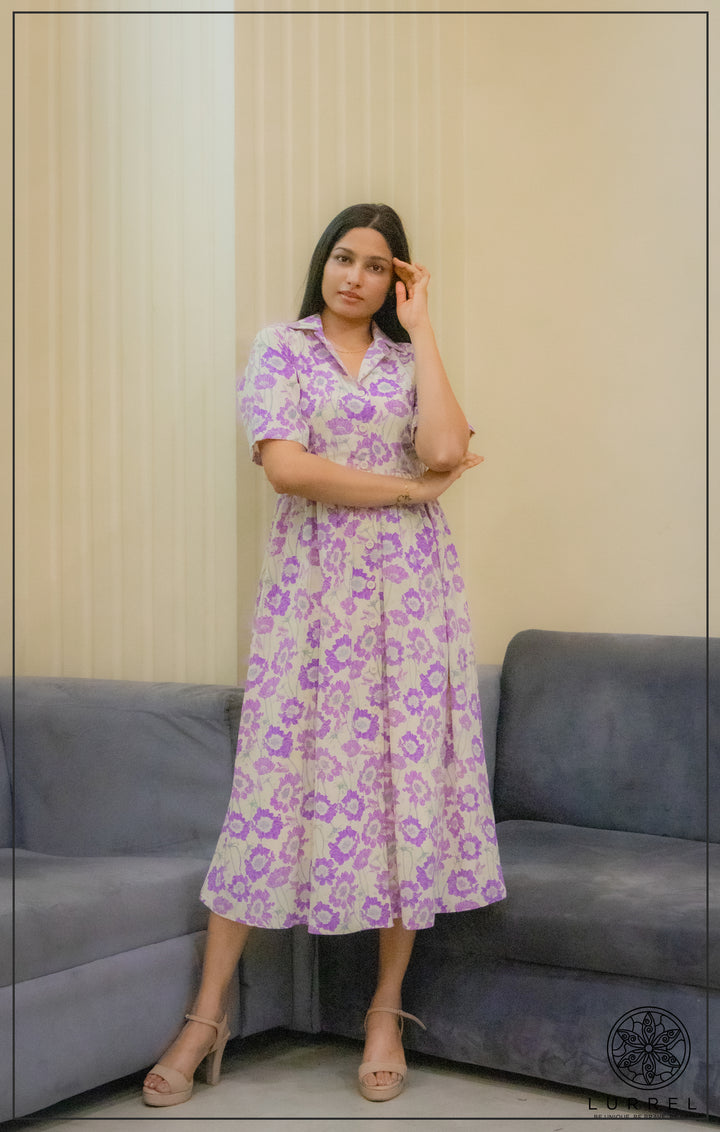 Collard Detail Short Sleeve Midi Dress