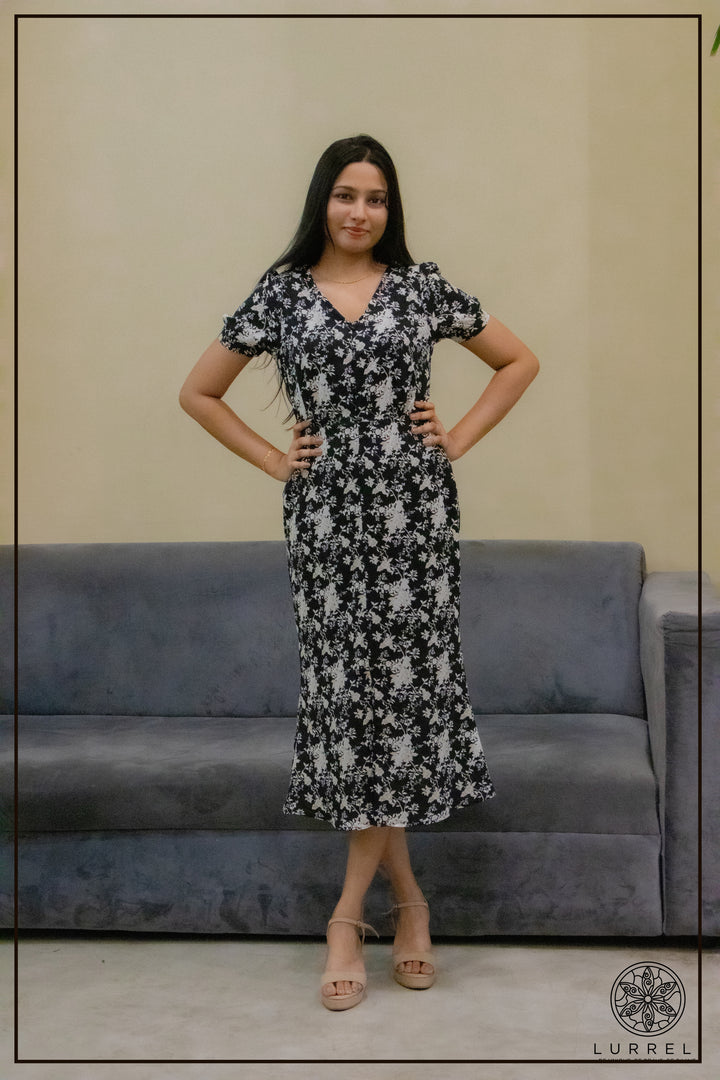 Button-Detail Fishtail Dress