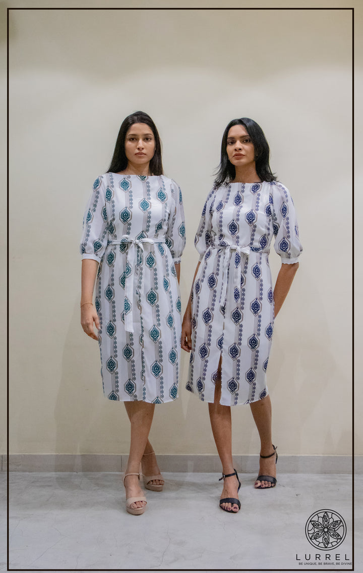 Belt-Detailed Floral Printed Dress