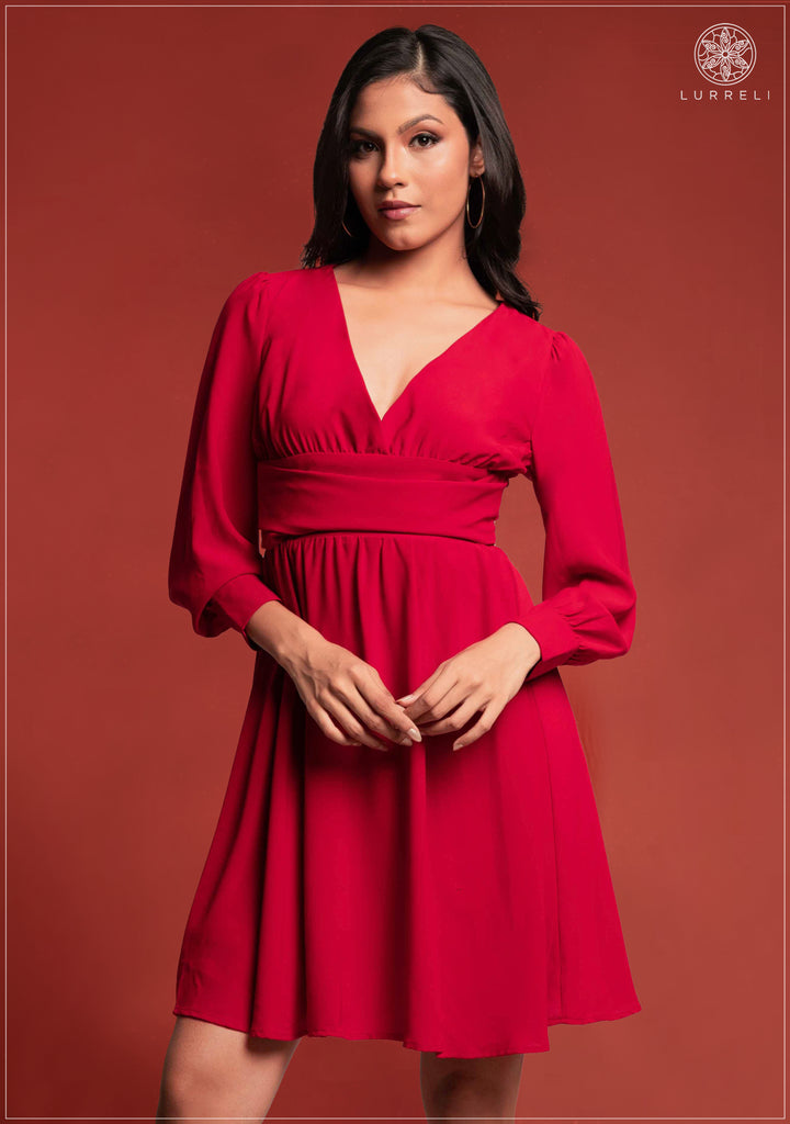 V Neck Waist Detail Midi Dress