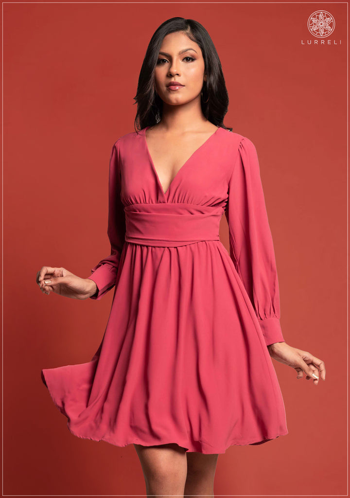 V Neck Waist Detail Midi Dress