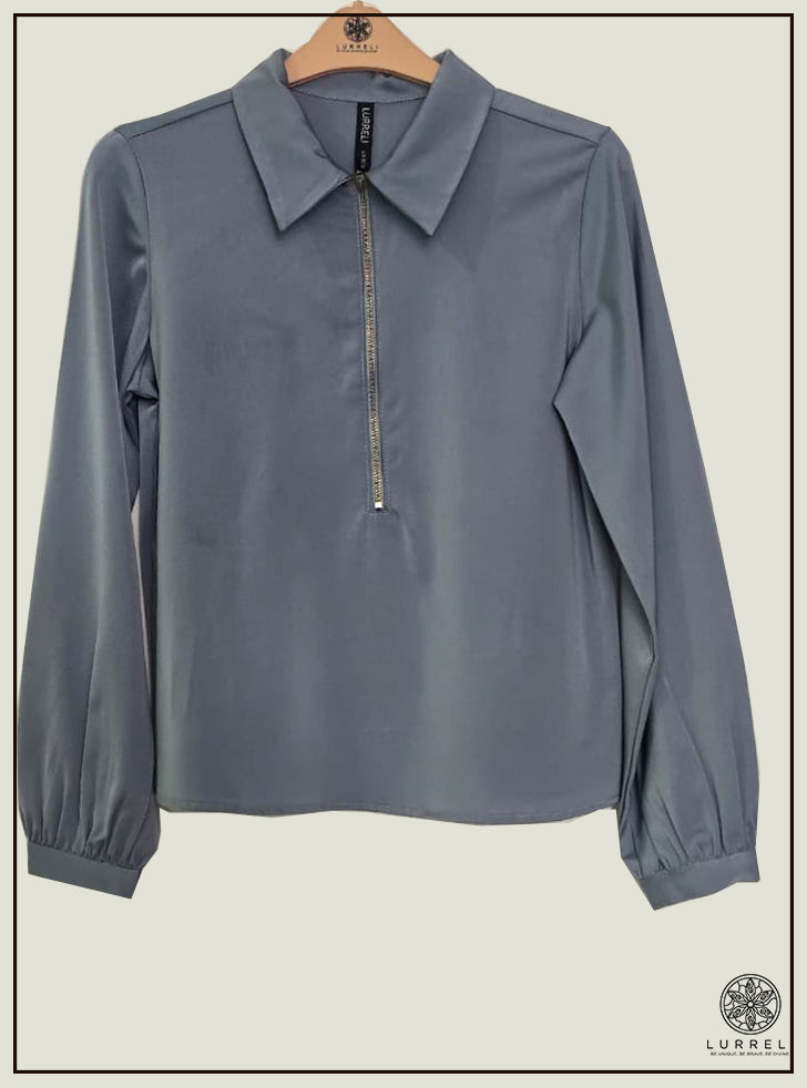 Zip Detail Collar Work Wear Top