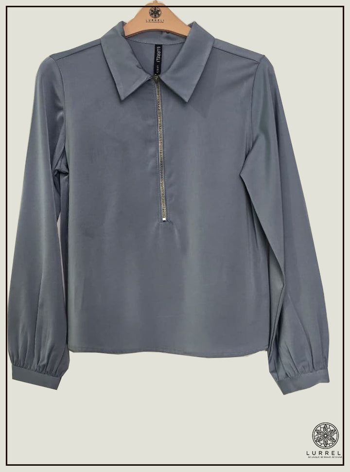 Zip Detail Collar Work Wear Top