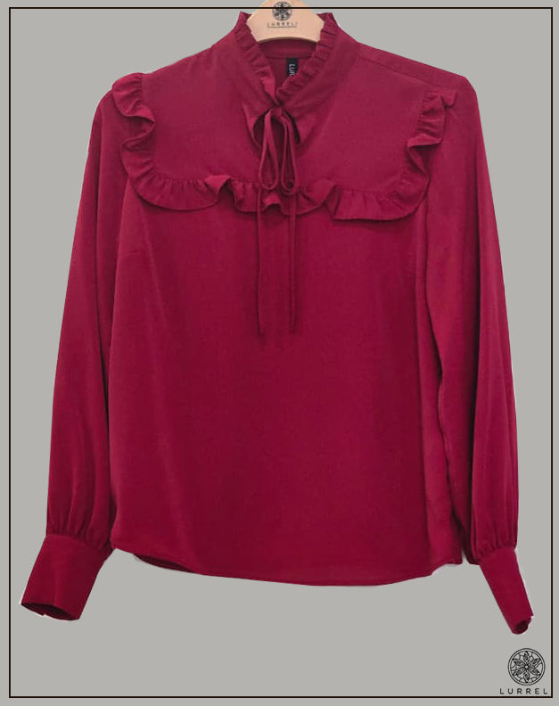 Gathered Neck Detail Long Sleeve Top