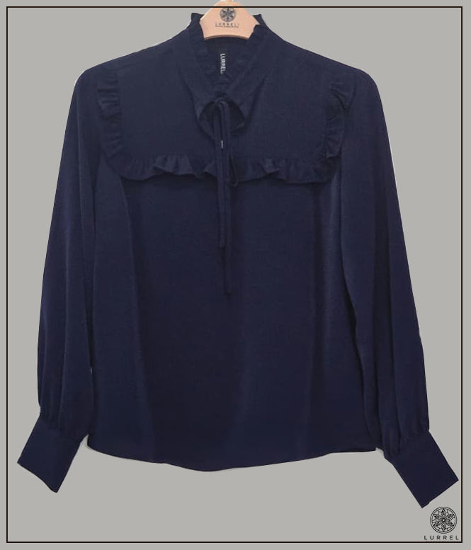 Gathered Neck Detail Long Sleeve Top