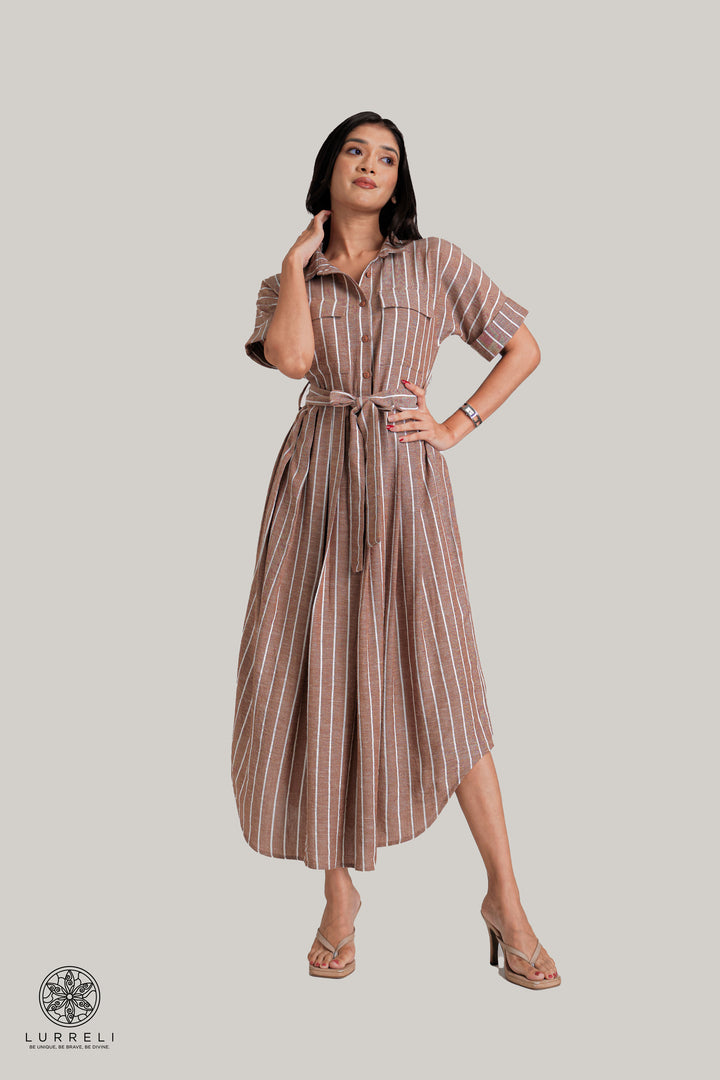 Belt-Detail Printed long Dress