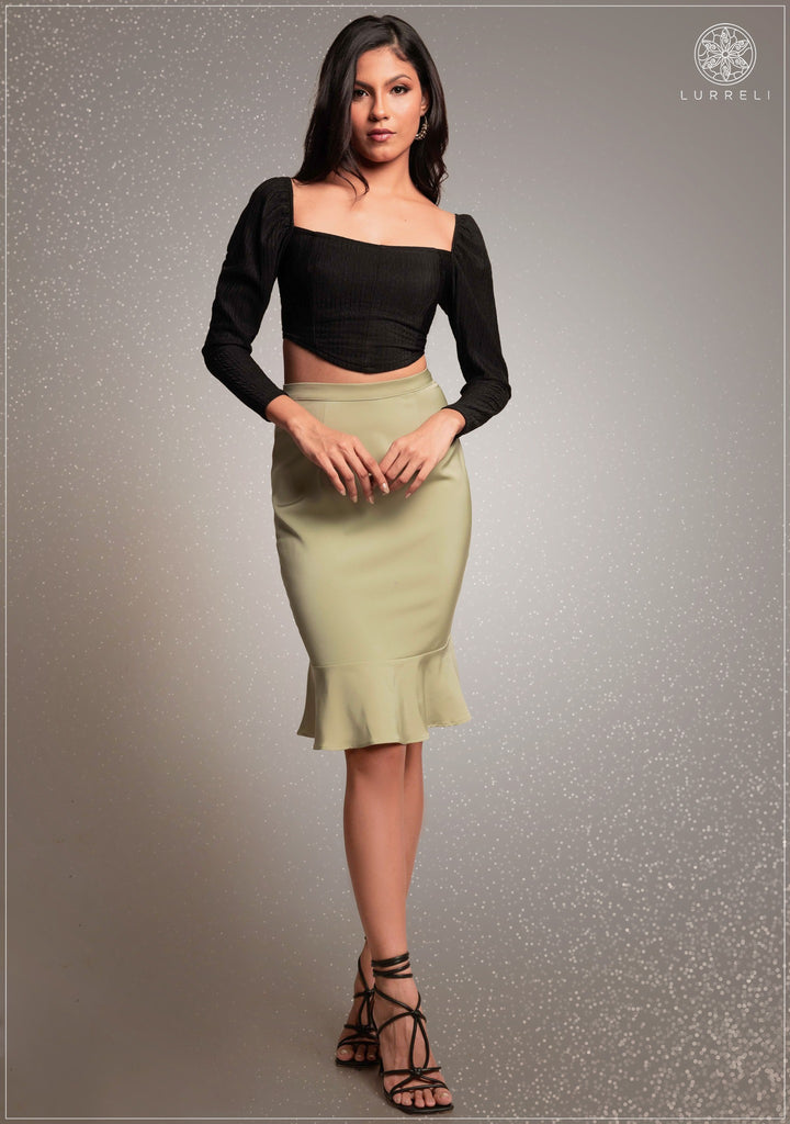 High Waist Knee Length Solid Skirt