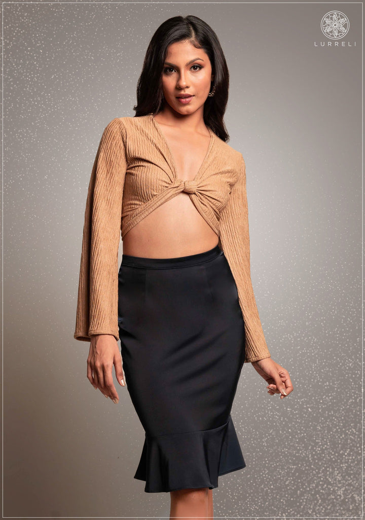 High Waist Knee Length Solid Skirt