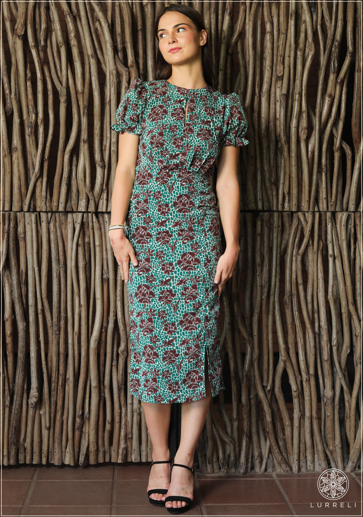 Floral Keyhole Split Midi Dress