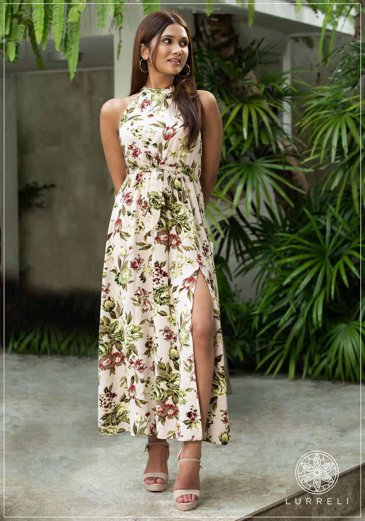 High Neck Sleeveless Linen Dress