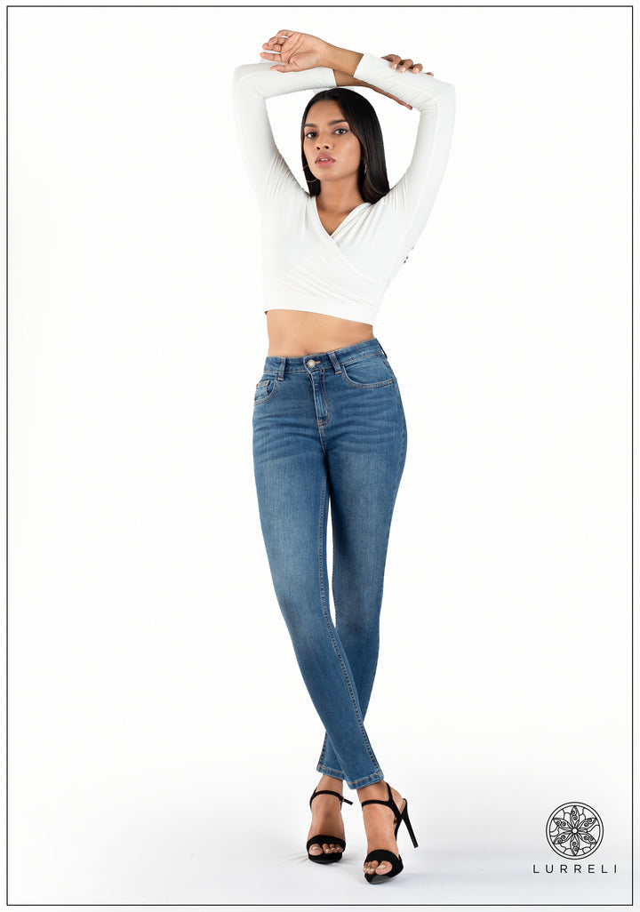 Mid Waist Slim Fit Jean - Mid Wash