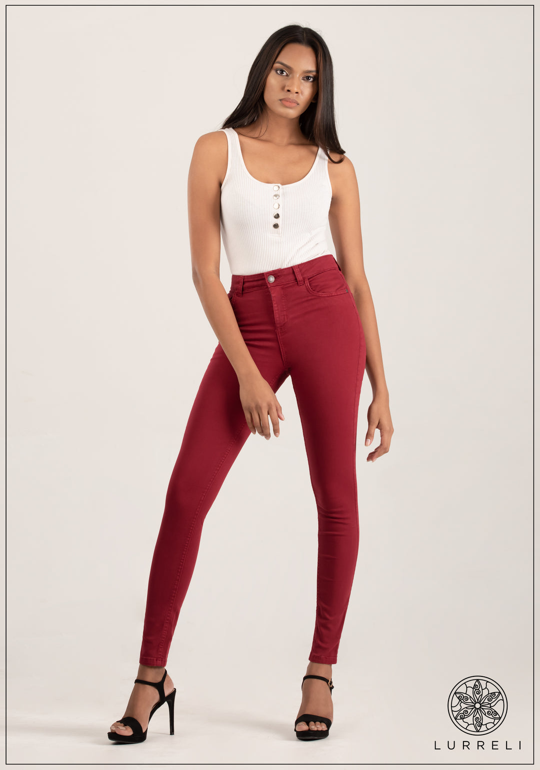 Mid Waist Red Jean