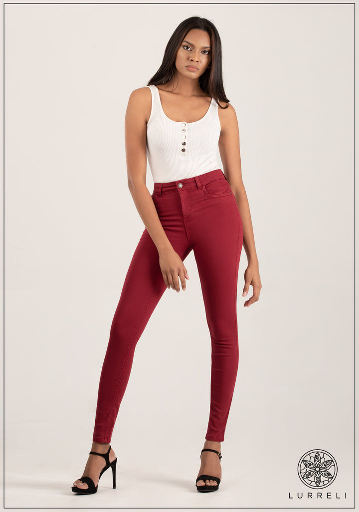 Mid Waist Red Jean