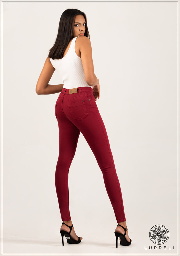 Mid Waist Red Jean