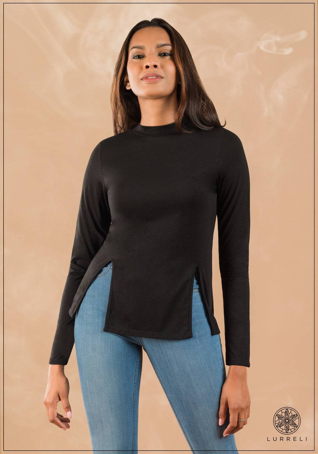 Mock Neck Split Detail Top