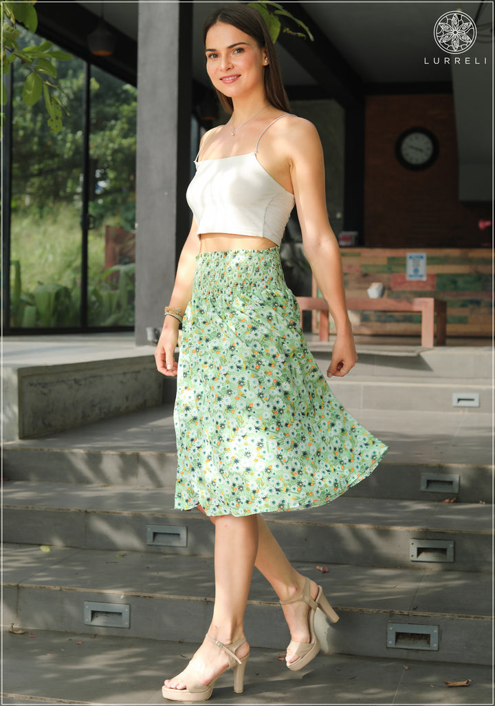 Smocking Waist Detail Knee Length Skirt