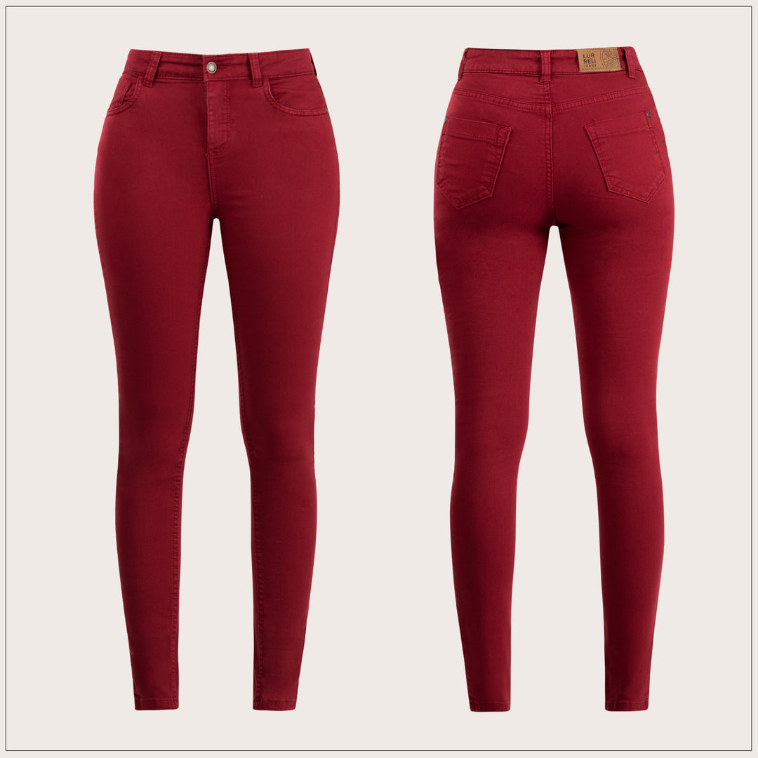 Mid Waist Red Jean