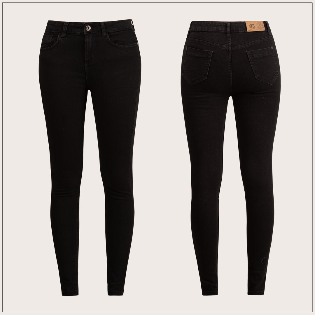 Mid Waist Black Solid Jean
