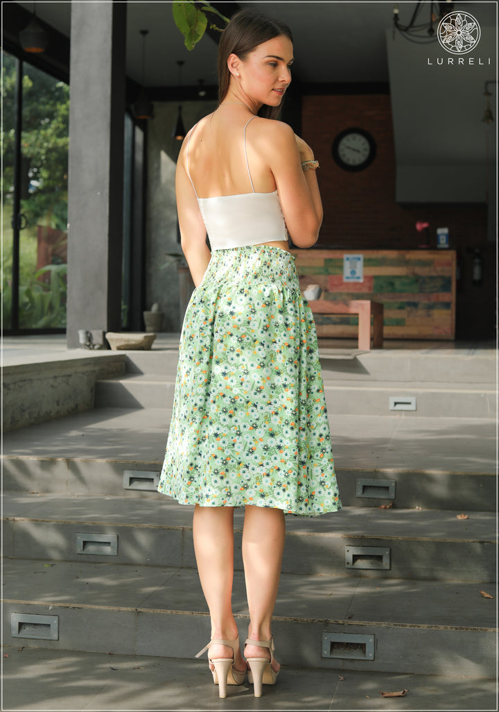 Smocking Waist Detail Knee Length Skirt