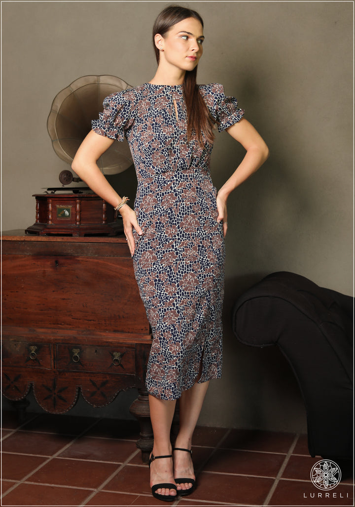 Floral Keyhole Split Midi Dress