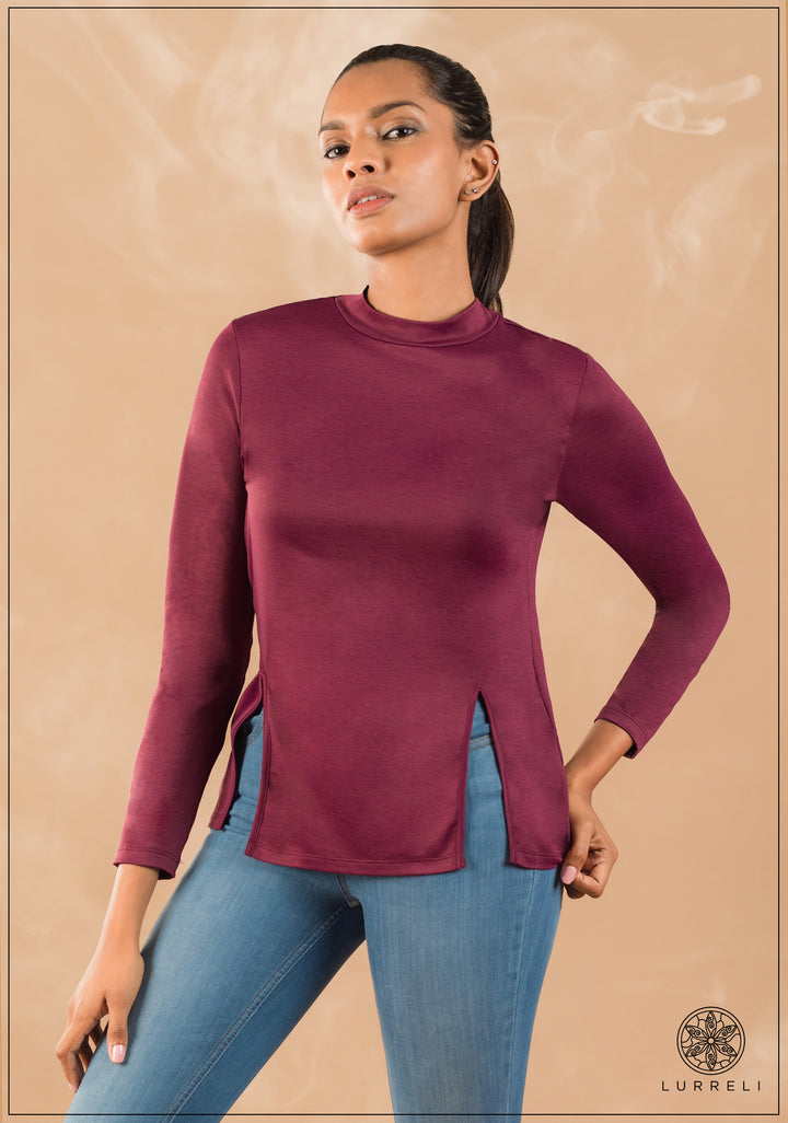 Mock Neck Split Detail Top